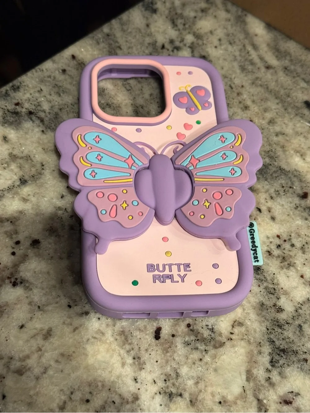Butterfly 3D Stand iPhone 16 Pro Case - Purple & Pastel Pink